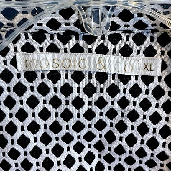 Mosaic & Co. Jacket Size XL Black White Diamond Pattern Open Short Pockets Lined - Picture 3 of 12
